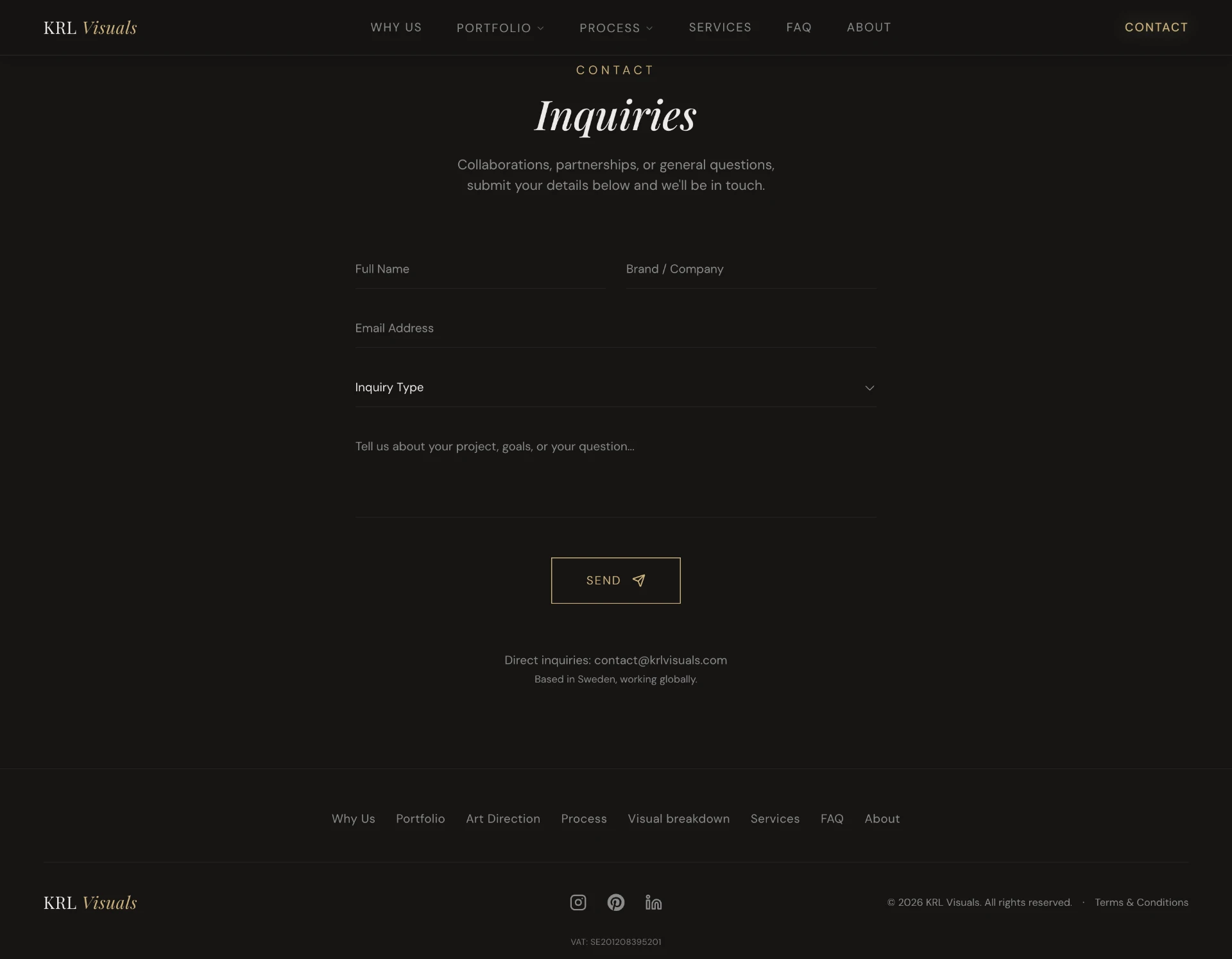 Contact and footer close the journey with a clear path to enquiry.