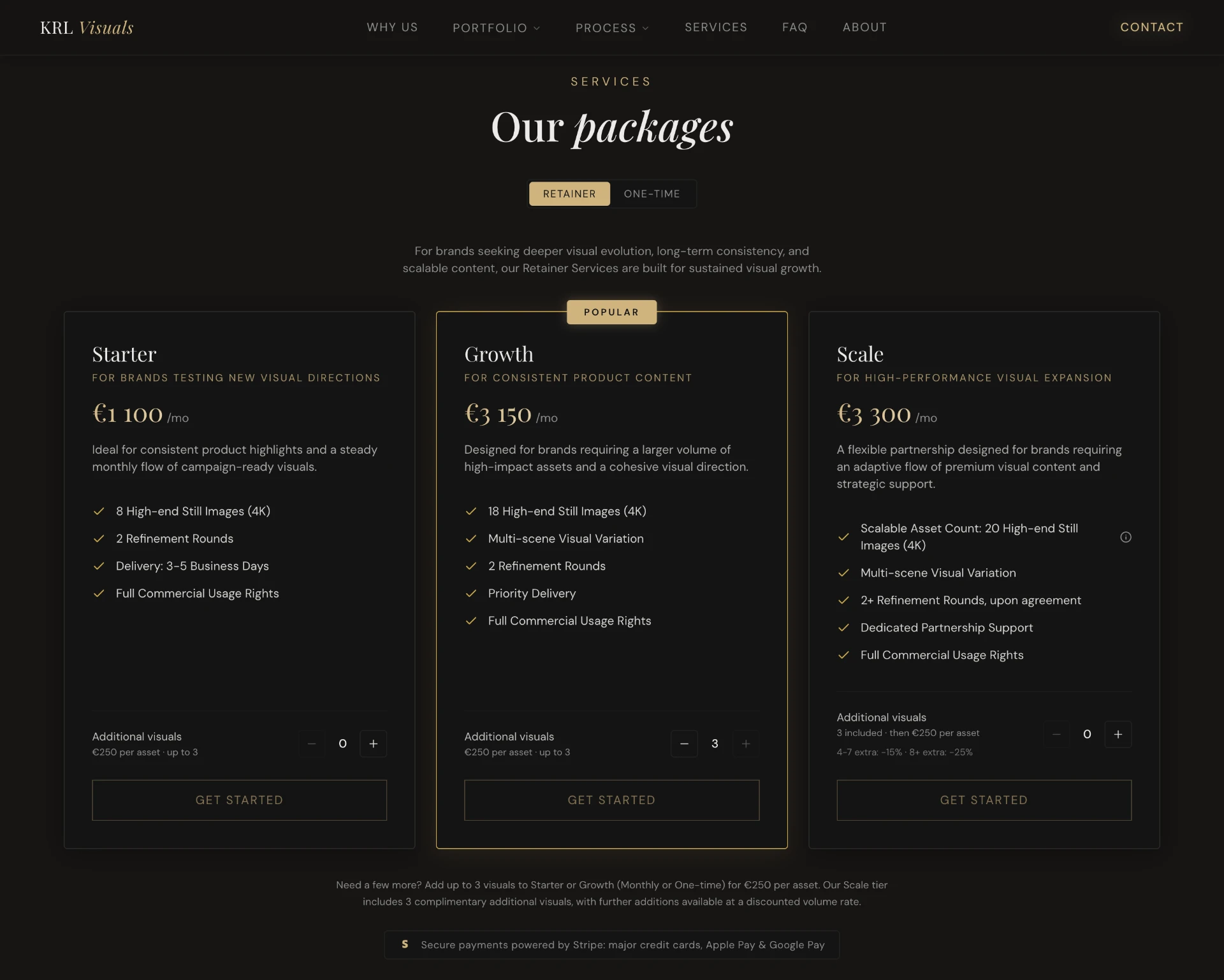 Retainer packages for brands seeking continuous visual content.