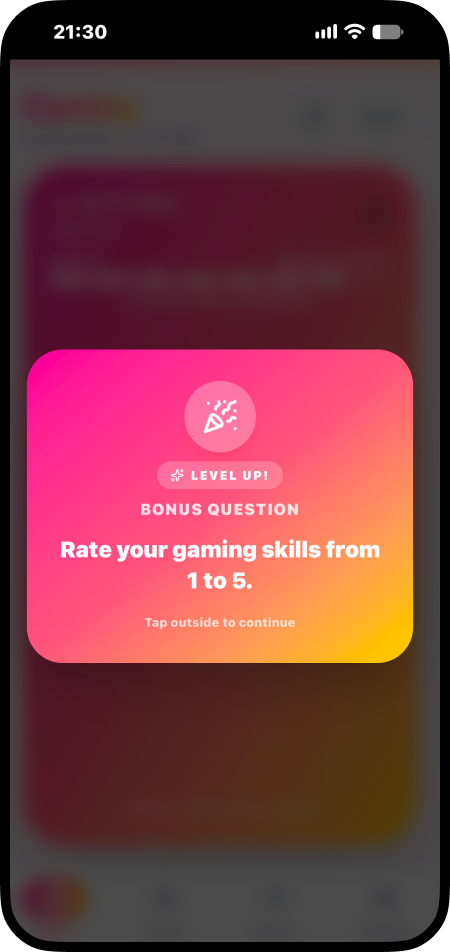 Level-up reward — a unique bonus card