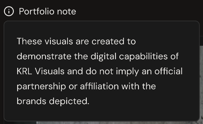 The portfolio note clarifies the purpose of the visuals and their relationship to the brands shown.